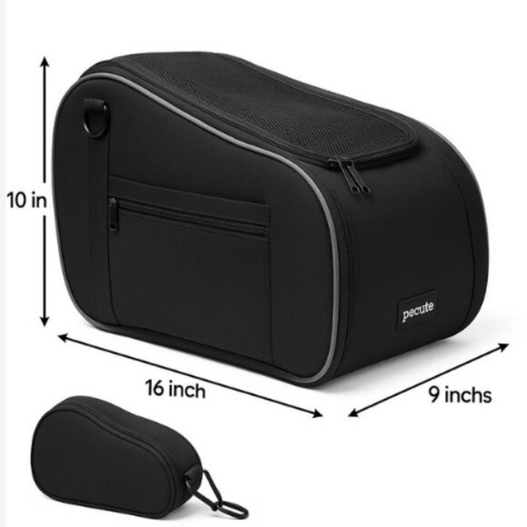 Pecute Small Pet Carrier Bag Soft-Sided Travel Tote 16"x9"x10" Black Portable - Picture 4 of 5